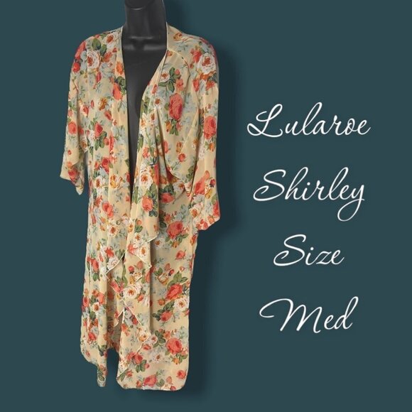 LULAROE Shirley Kimono Warm Tones Roses Size Medium (10-18) - Picture 1 of 12